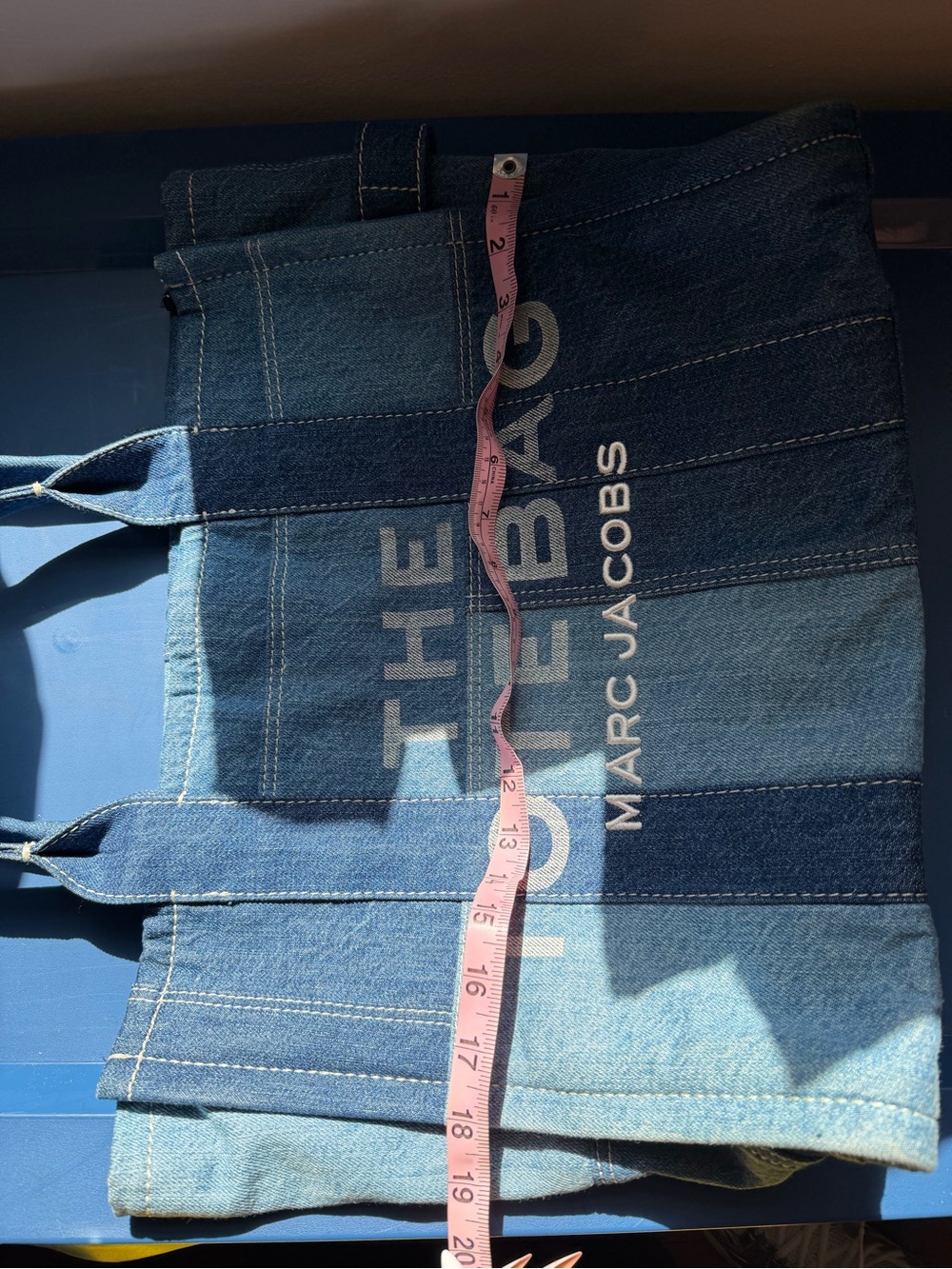 Marc Jacobs Large Blue Patchwork Denim Tote with Logo - Picture 7 of 8